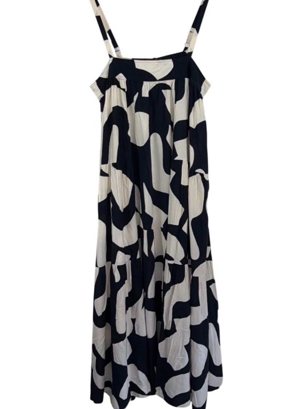 Abel The Label Maxi Dress L Navy White Abstract Tiered NWT Anthropologie Style - Picture 15 of 16